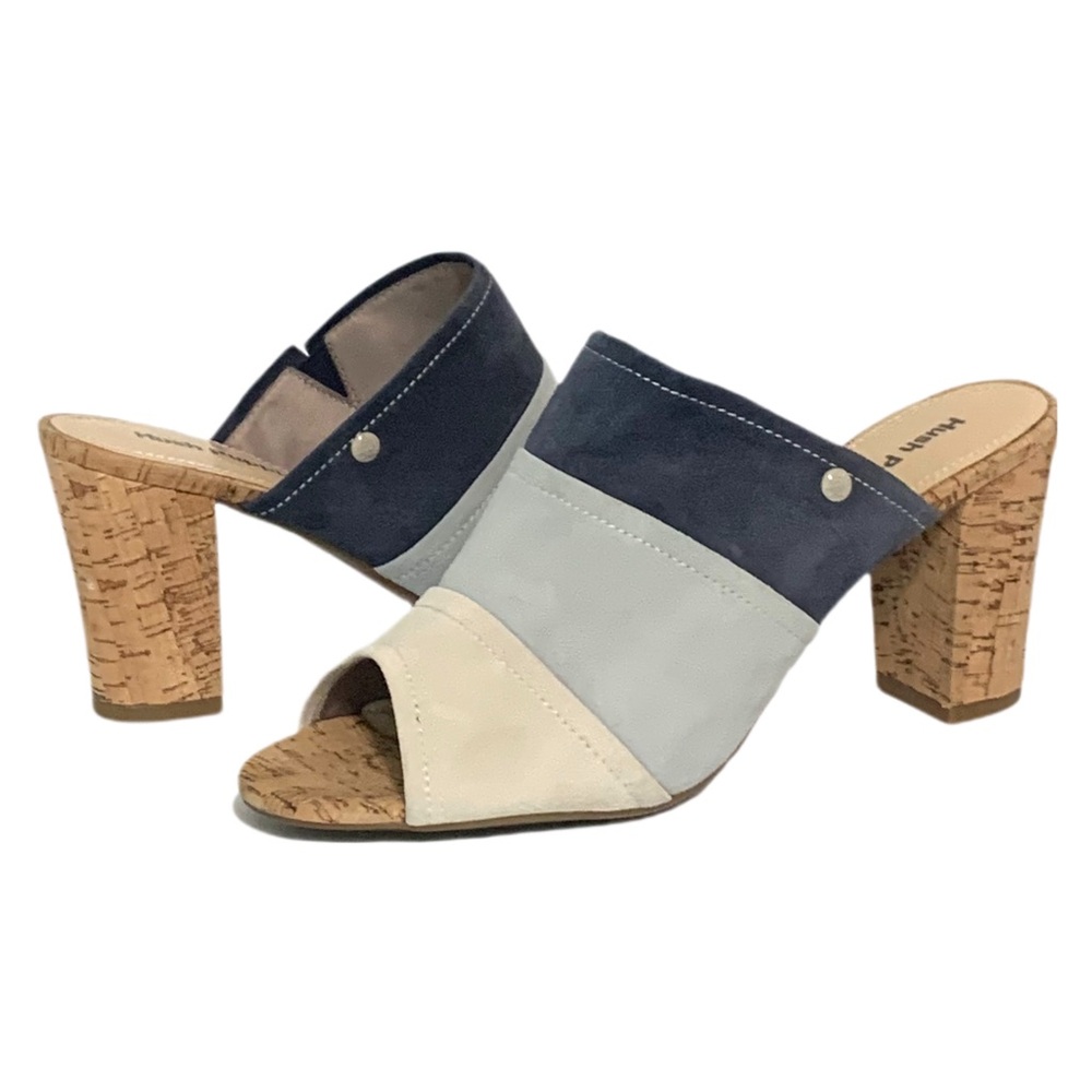 Hush Puppies Mora Malia' Mule Navy Blue Cream Cork Block Heel Size 9.5
